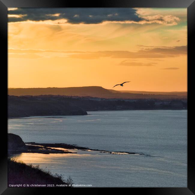 Yorkshire coast at Sunset Framed Print by liz christensen