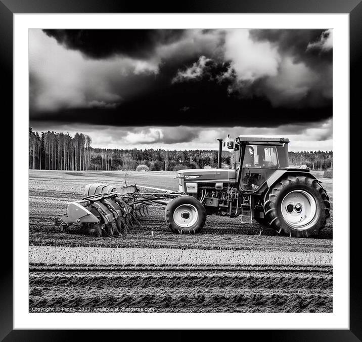 A tractor plowing a field in York Framed Mounted Print by Paddy 