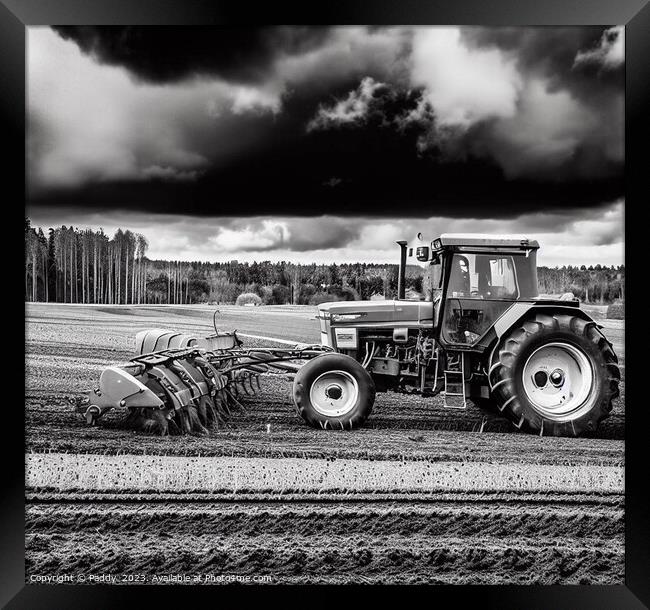 A tractor plowing a field in York Framed Print by Paddy 