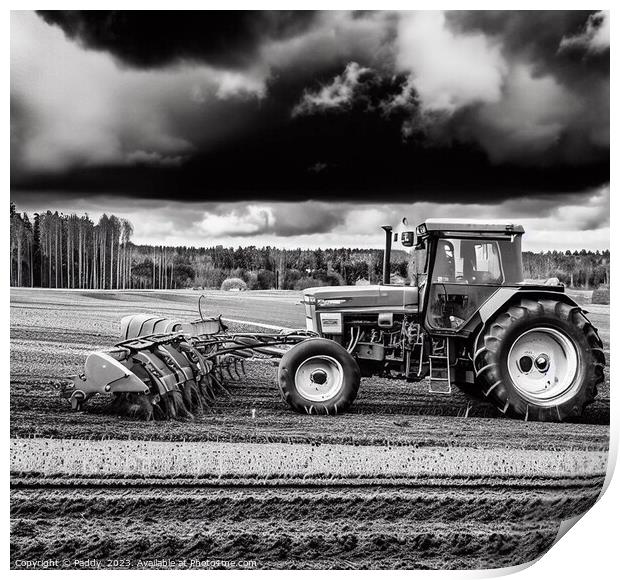 A tractor plowing a field in York Print by Paddy 