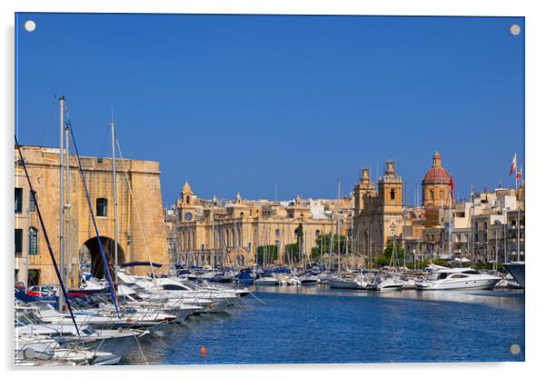 Birgu Skyline And Vittoriosa Yacht Marina In Malta Acrylic by Artur Bogacki