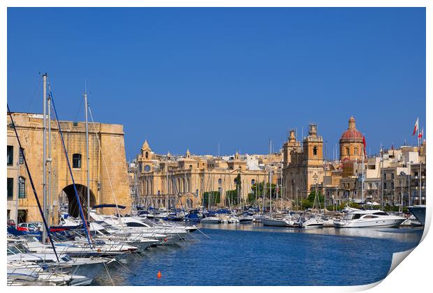 Birgu Skyline And Vittoriosa Yacht Marina In Malta Print by Artur Bogacki