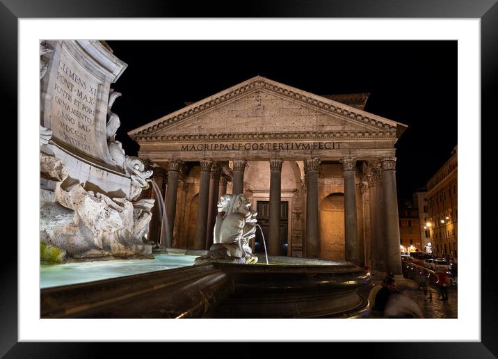 Pantheon and Fountain at Night in Rome Framed Mounted Print by Artur Bogacki