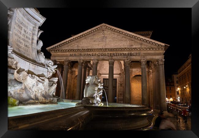 Pantheon and Fountain at Night in Rome Framed Print by Artur Bogacki