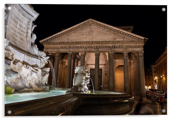 Pantheon and Fountain at Night in Rome Acrylic by Artur Bogacki