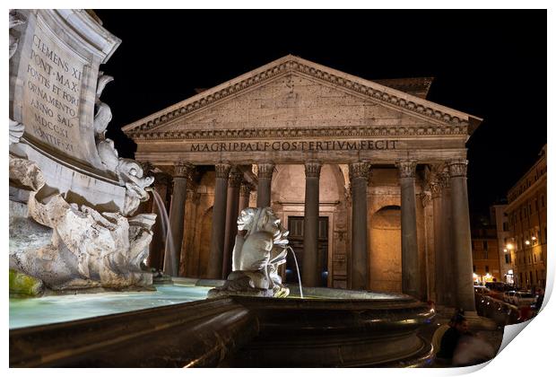 Pantheon and Fountain at Night in Rome Print by Artur Bogacki