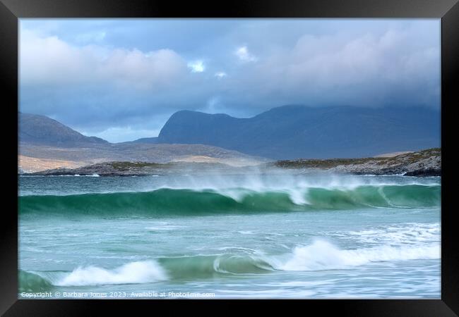 Luskentyre Waves Isle of Harris Scotland. Framed Print by Barbara Jones