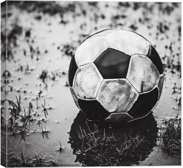 A football resting ona wet pitch  Canvas Print by Paddy 