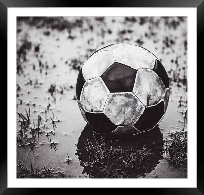 A football resting ona wet pitch  Framed Mounted Print by Paddy 