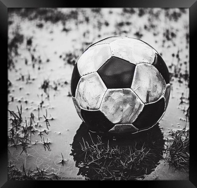A football resting ona wet pitch  Framed Print by Paddy 