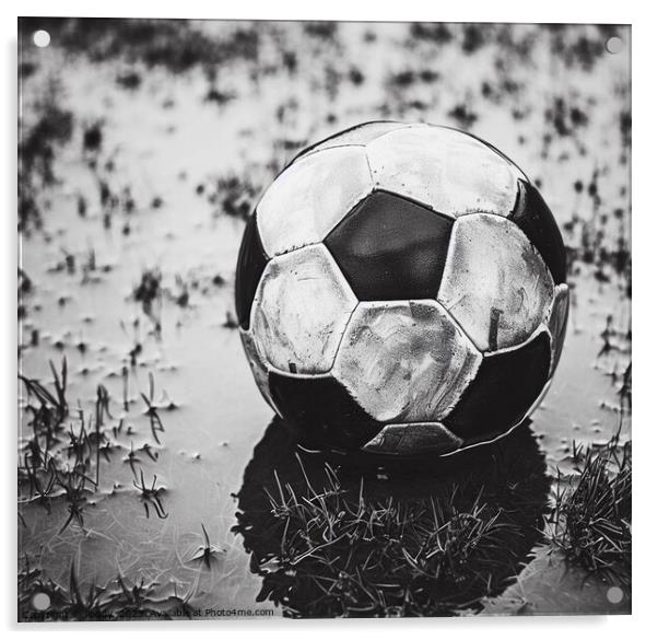 A football resting ona wet pitch  Acrylic by Paddy 