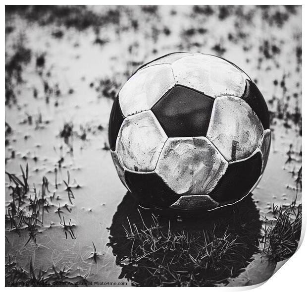 A football resting ona wet pitch  Print by Paddy 