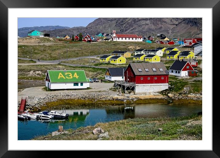 Coloured Houses in Narsaq Town Southern Greenland Framed Mounted Print by Martyn Arnold