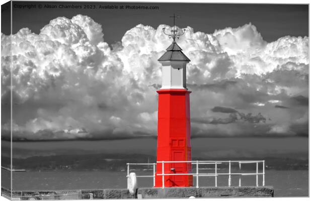 Watchet Harbour Lighthouse Canvas Print by Alison Chambers