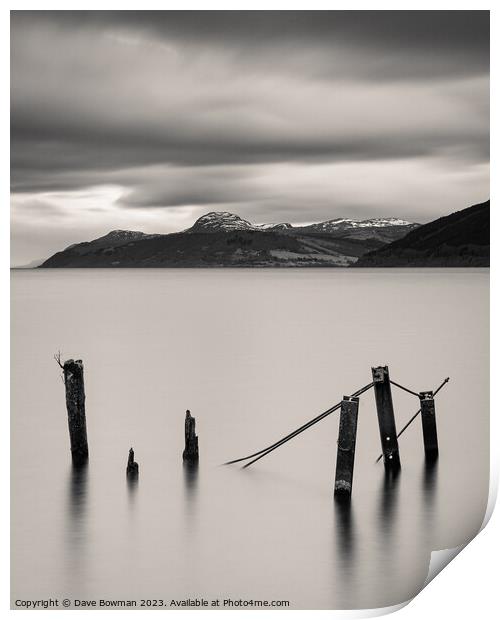 Six Posts in Loch Ness Print by Dave Bowman