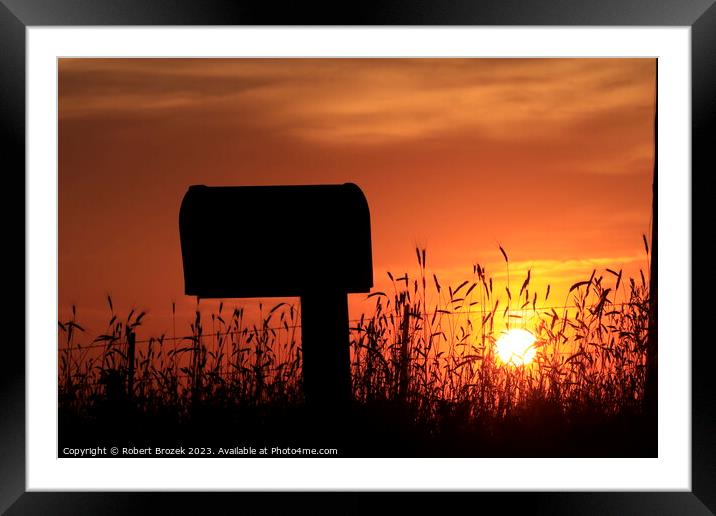 Kansas Country Mail Box at Sunset Framed Mounted Print by Robert Brozek