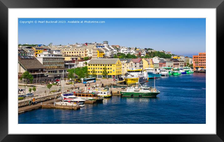 Colourful Kristiansund Harbour Norway panorama Framed Mounted Print by Pearl Bucknall