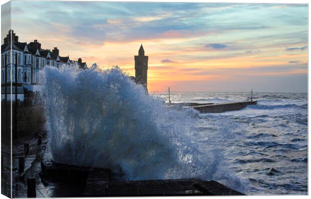 "Nature's Fury Unleashed at Porthleven Harbour" Canvas Print by kathy white
