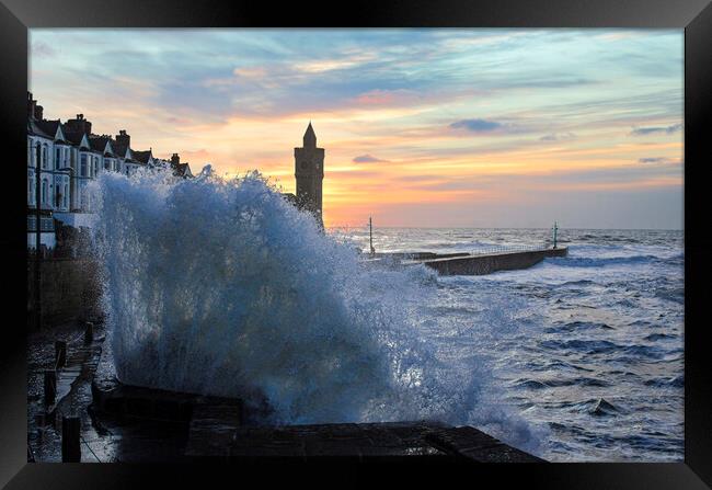 "Nature's Fury Unleashed at Porthleven Harbour" Framed Print by kathy white