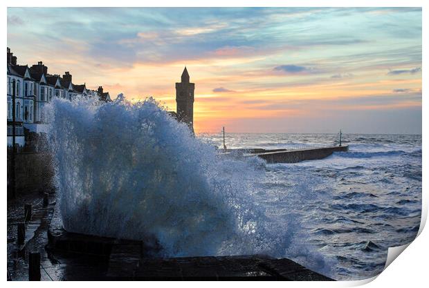 "Nature's Fury Unleashed at Porthleven Harbour" Print by kathy white