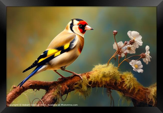 Colorful Goldfinch Jewel Framed Print by Robert Deering