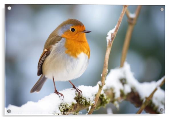Robin in Snow Acrylic by Robert Deering