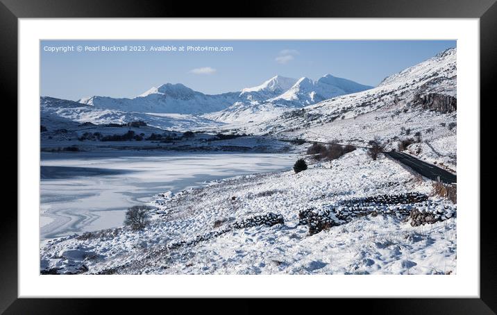 Snowdon Horseshoe in Winter Snowdonia Panorama Framed Mounted Print by Pearl Bucknall