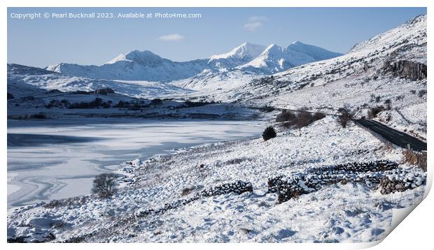 Snowdon Horseshoe in Winter Snowdonia Panorama Print by Pearl Bucknall