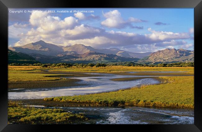 Snowdon Horseshoe across Afon Glaslyn Oil Painting Framed Print by Pearl Bucknall