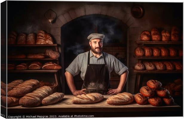A baker baking bread in a bakery created with generative AI tech Canvas Print by Michael Piepgras