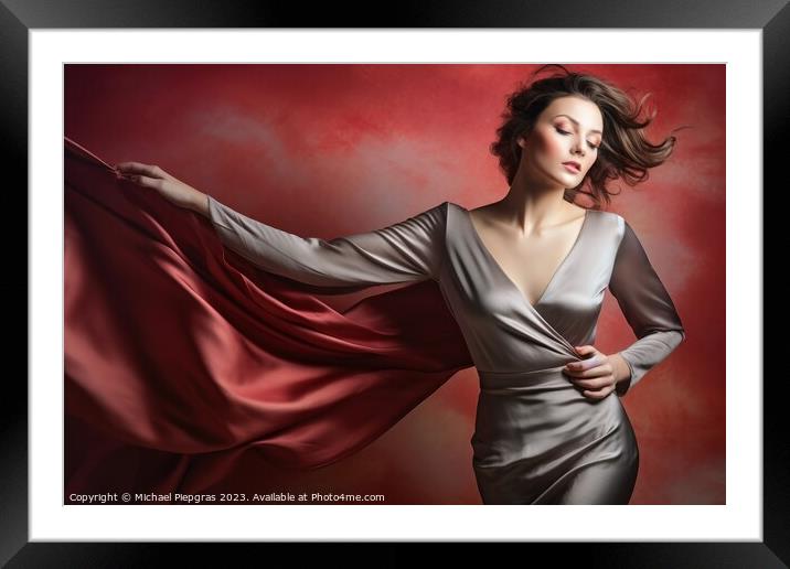 A beautiful woman in a tight silk dress created with generative  Framed Mounted Print by Michael Piepgras