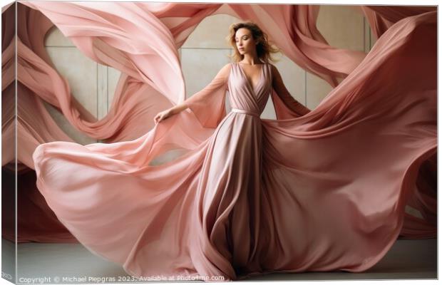 A beautiful woman in an impossible silk dress created with gener Canvas Print by Michael Piepgras