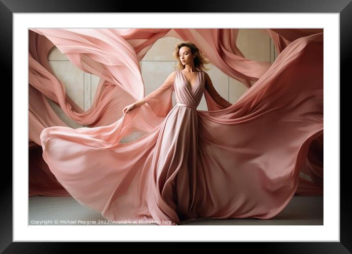 A beautiful woman in an impossible silk dress created with gener Framed Mounted Print by Michael Piepgras