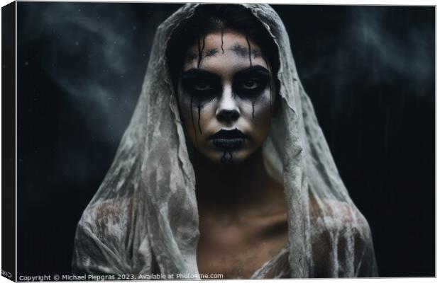 A creepy woman with a dark spooky make up created with generativ Canvas Print by Michael Piepgras