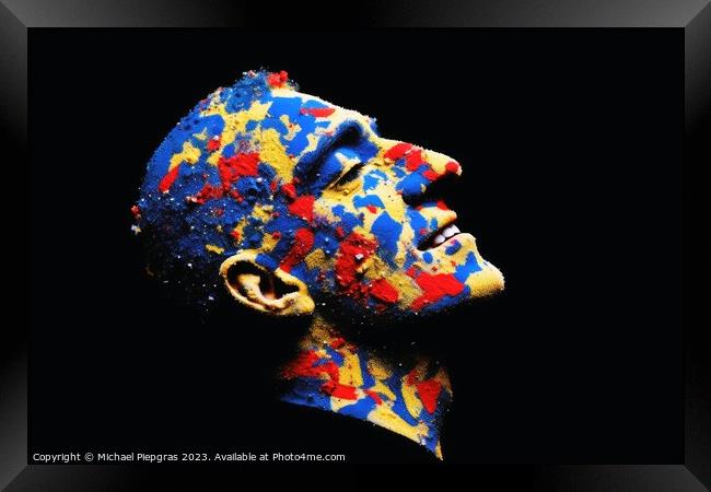 A human face made of confetti created with generative AI technol Framed Print by Michael Piepgras