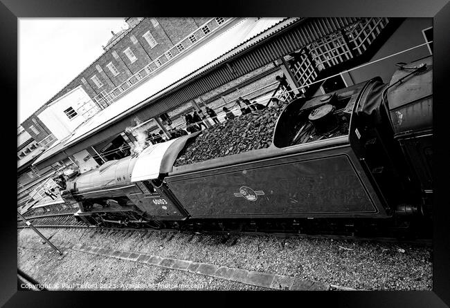 Black and white Flying Scotsman Framed Print by Paul Telford