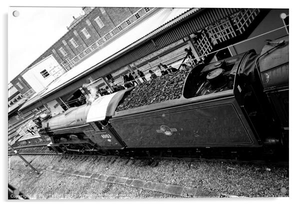 Black and white Flying Scotsman Acrylic by Paul Telford