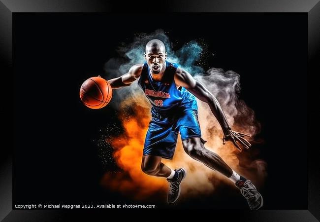 A professional basketball player in an action shot created with  Framed Print by Michael Piepgras