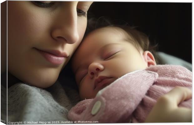 A sleeping baby and her mother created with generative AI techno Canvas Print by Michael Piepgras