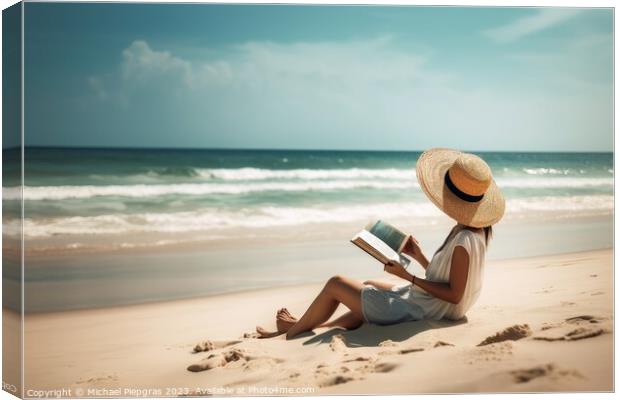 A woman at a tropical beach relaxing while reading a book create Canvas Print by Michael Piepgras