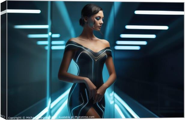 A woman in a futuristic elegant dress created with generative AI Canvas Print by Michael Piepgras