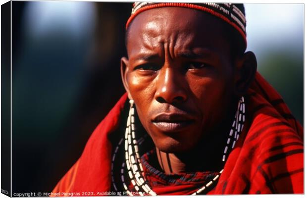 An african Masai in traditional robes created with generative AI Canvas Print by Michael Piepgras