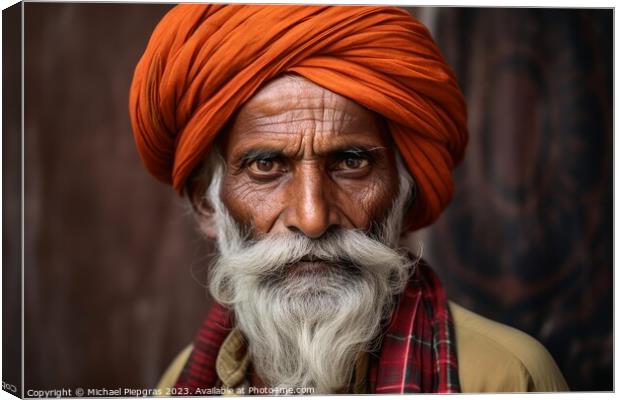 An old indian man portrait created with generative AI technology Canvas Print by Michael Piepgras