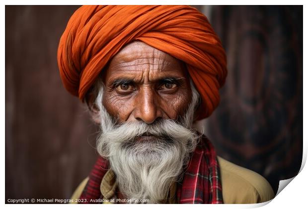 An old indian man portrait created with generative AI technology Print by Michael Piepgras