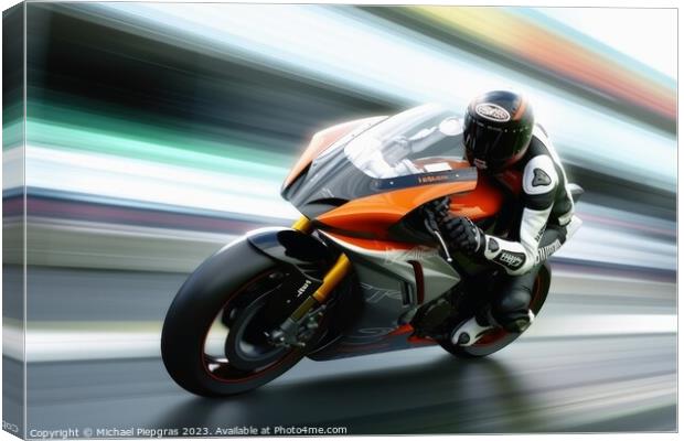High speed concept of a motorcycle on a race track created with  Canvas Print by Michael Piepgras