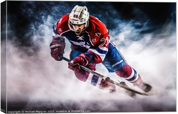 Mesmerizing ice hockey player in a cloud of exploding ice create Canvas Print by Michael Piepgras