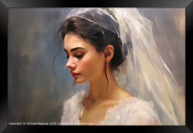 Oilpaint portrait of a bride created with generative AI technolo Framed Print by Michael Piepgras