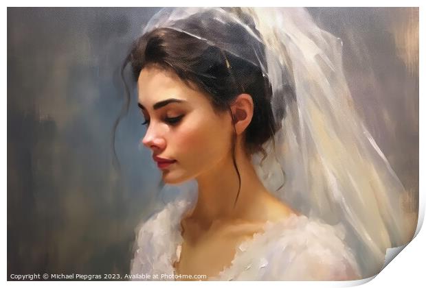 Oilpaint portrait of a bride created with generative AI technolo Print by Michael Piepgras