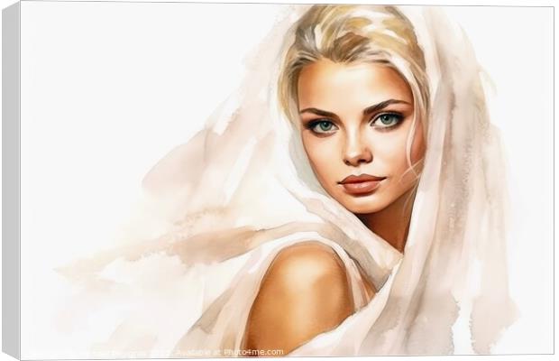 Watercolor portrait of a bride on white created with generative  Canvas Print by Michael Piepgras