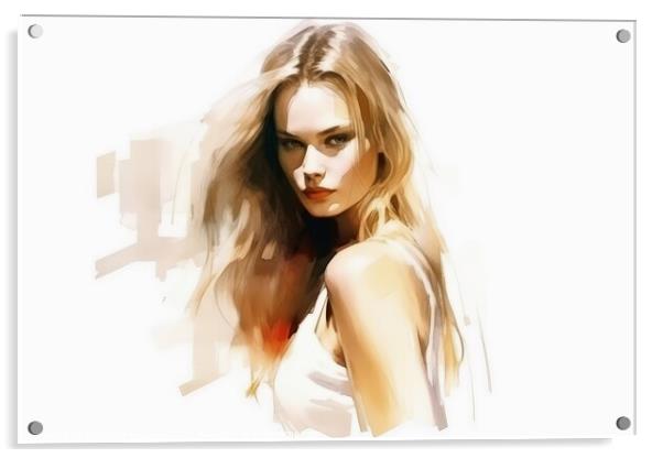 Watercolor portrait of a woman on a white background created wit Acrylic by Michael Piepgras